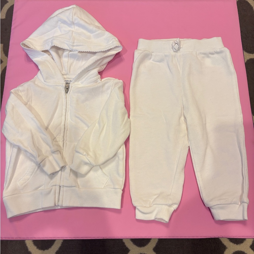 Ralph Lauren Girl's Hooded Tracksuit Pants Set Size 12 Months Color White